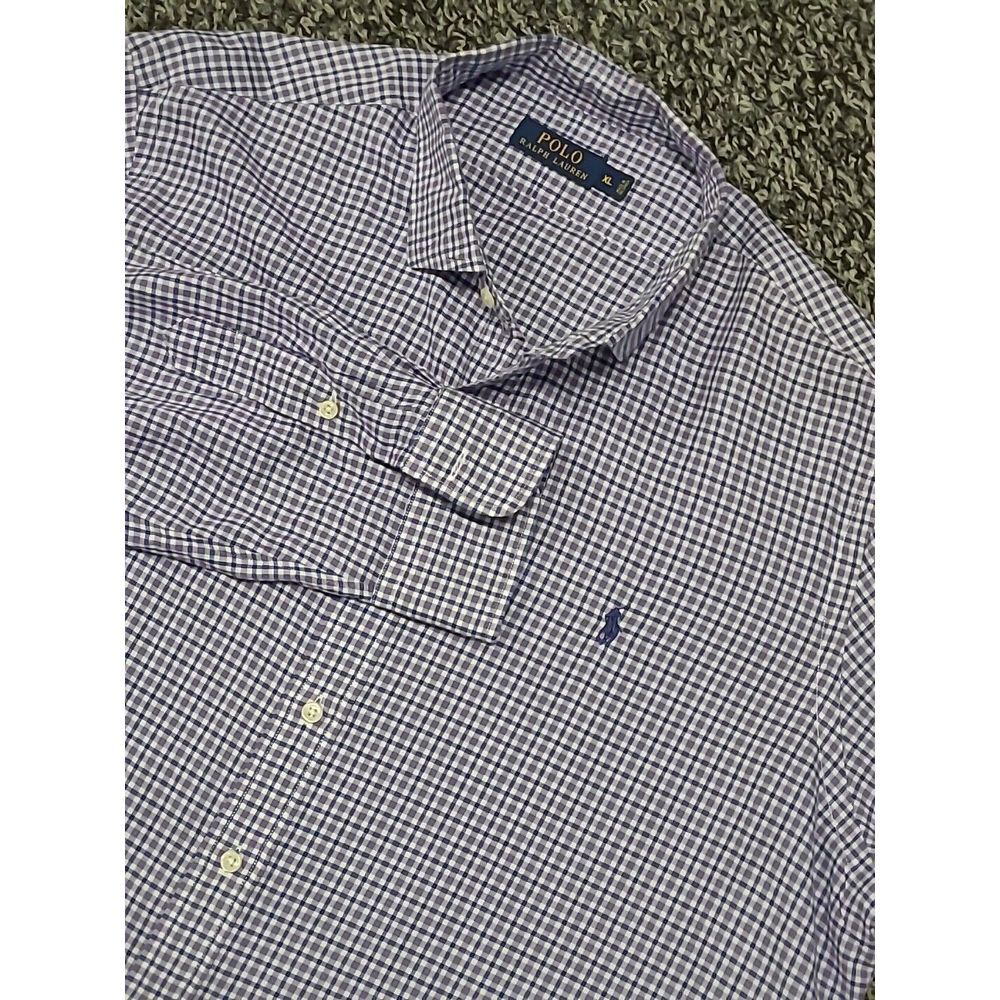 Polo Ralph Lauren Mens XL Purple Blue Plaid Shirt Long Sleeve Button Up